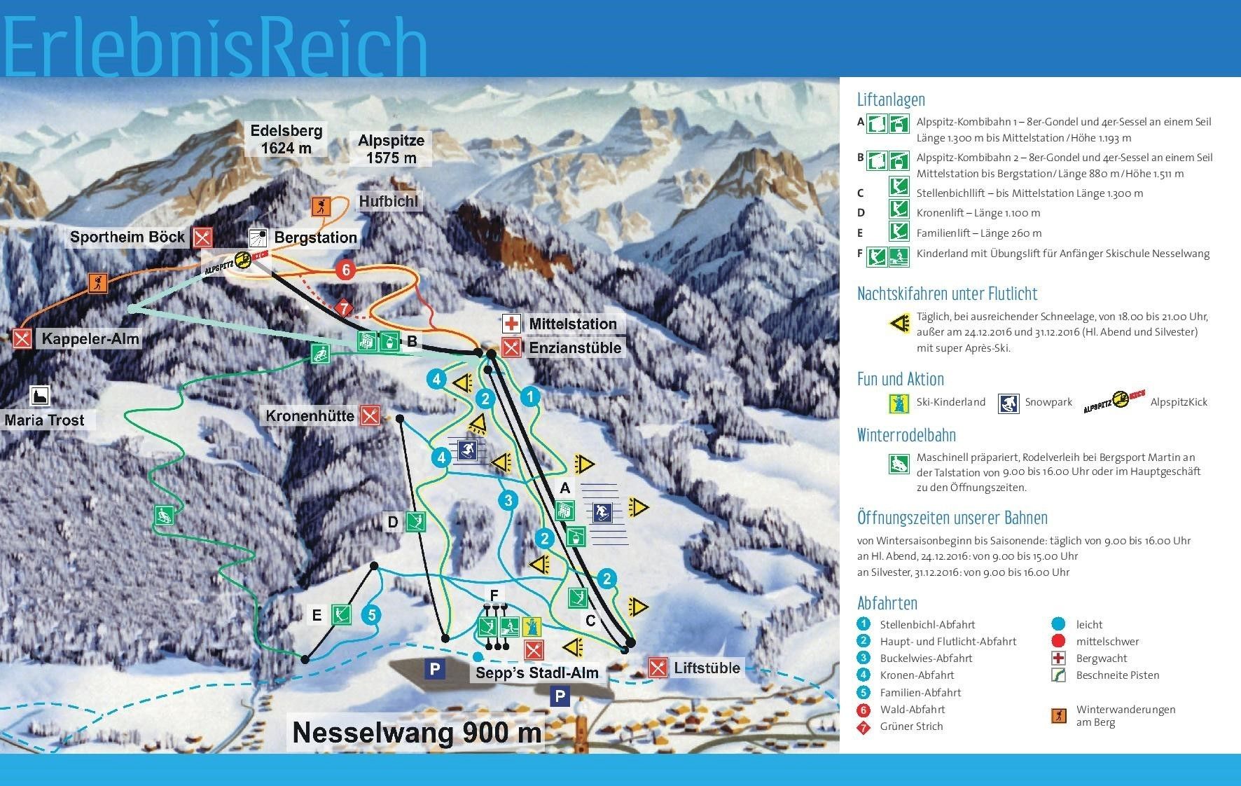 Pistenplan / Karte Skigebiet Nesselwang, Deutschland