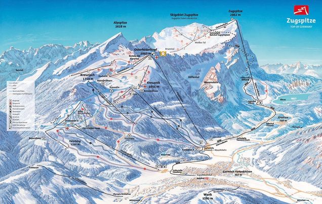 Pistenplan / Karte Skigebiet Bad Kohlgrub, Deutschland