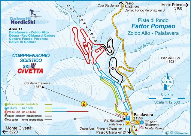 Piantina con piste di sci di fondo Zoldo