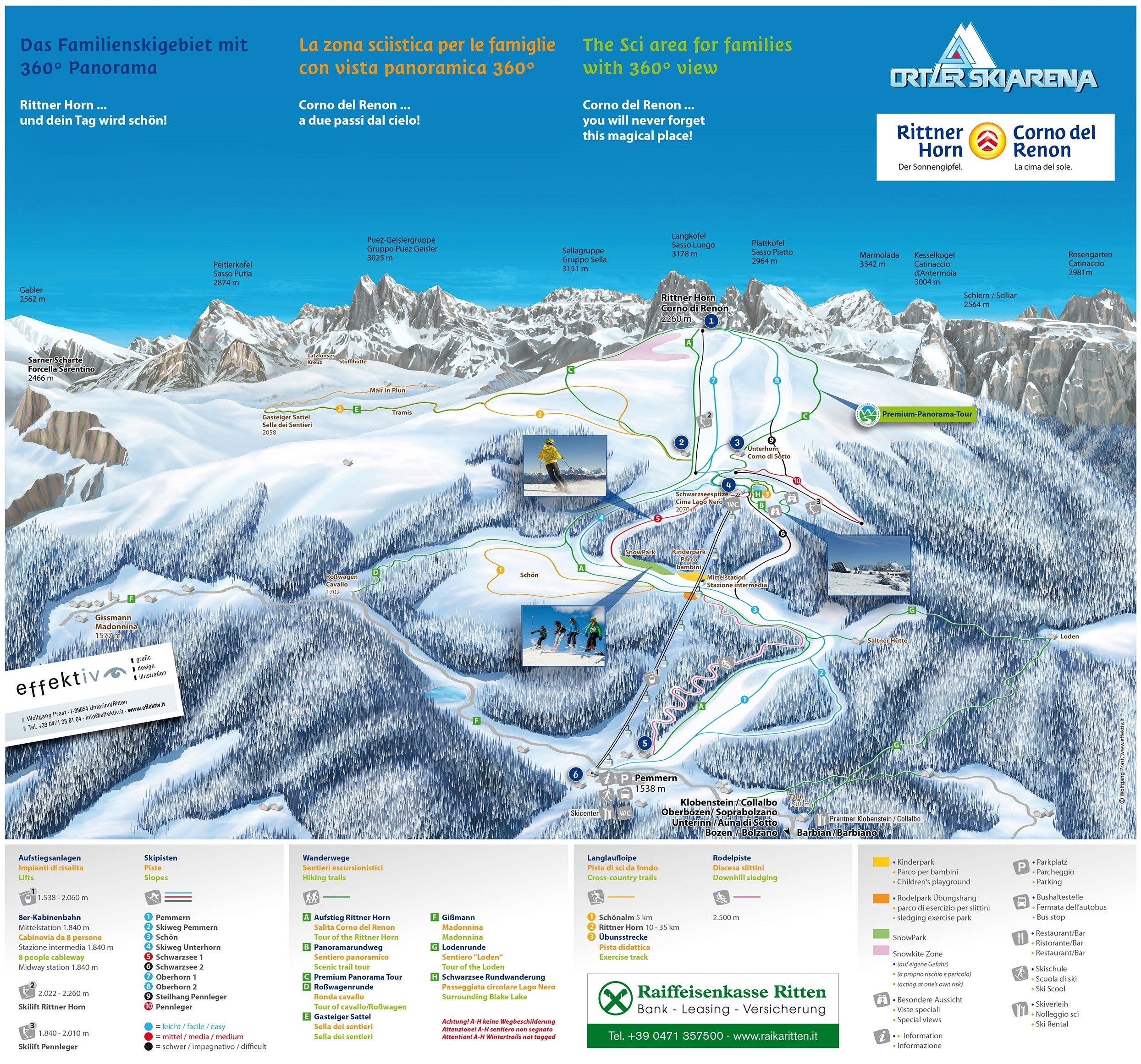 Pistenplan / Karte Skigebiet Bozen, Italien