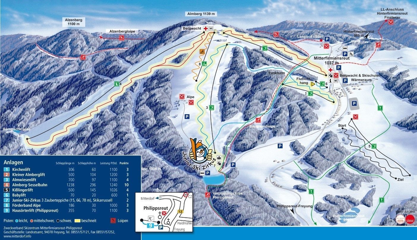 Pistenplan / Karte Skigebiet Philippsreut, Deutschland