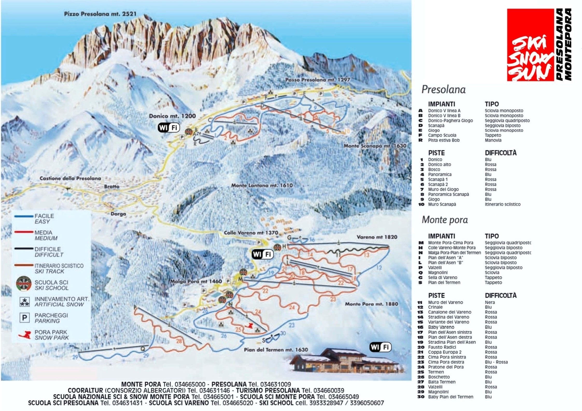 Pistekaart Skigebied Castione della Presolana, Italië