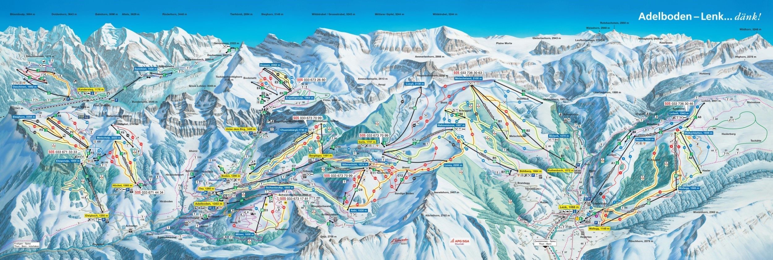 Pistenplan / Karte Skigebiet Lenk, Schweiz