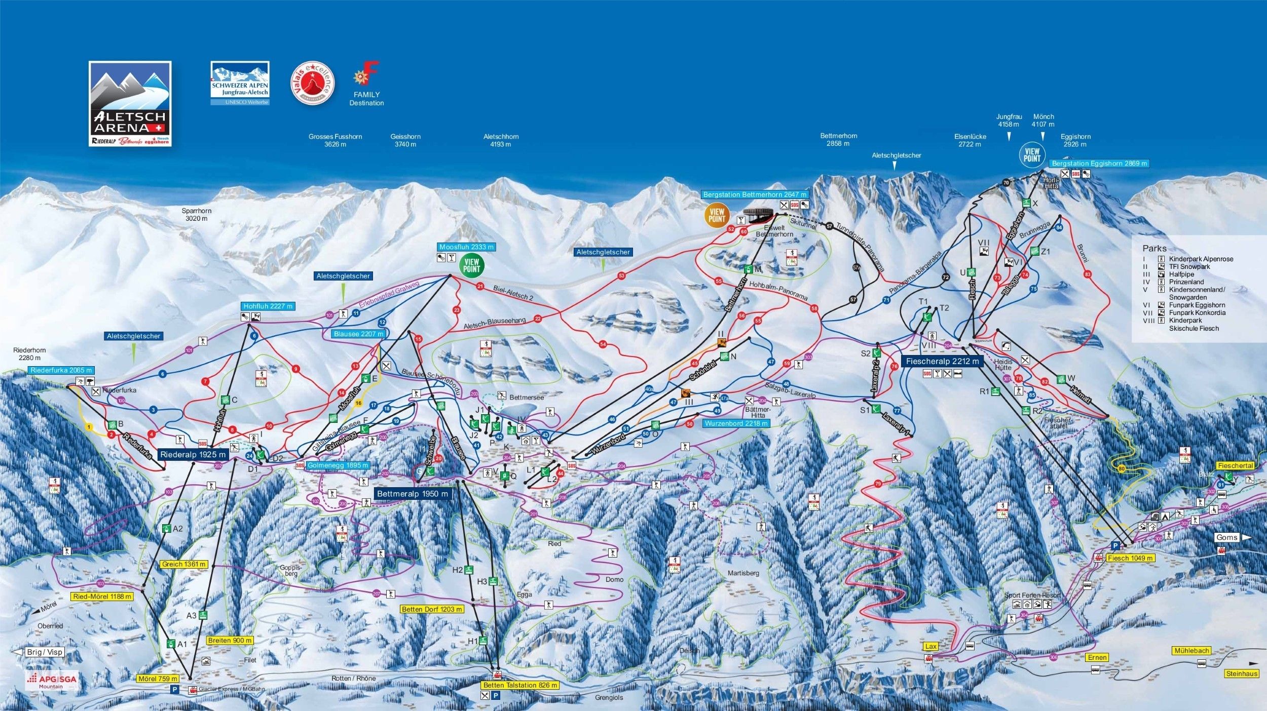 Pistenplan / Karte Skigebiet Mörel-Filet, Schweiz