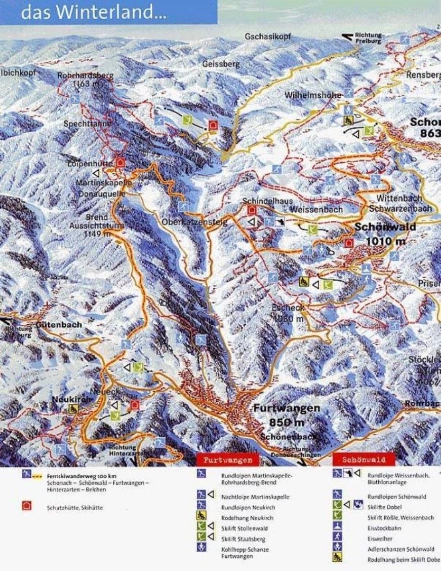 Pistenplan / Karte Skigebiet Furtwangen, Deutschland