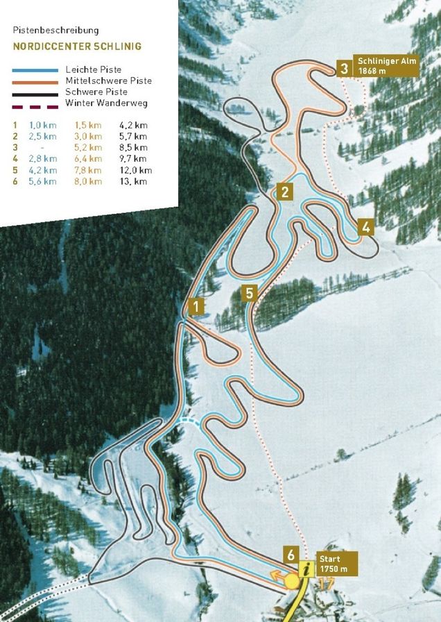 Piantina con piste di sci di fondo Malles Venosta