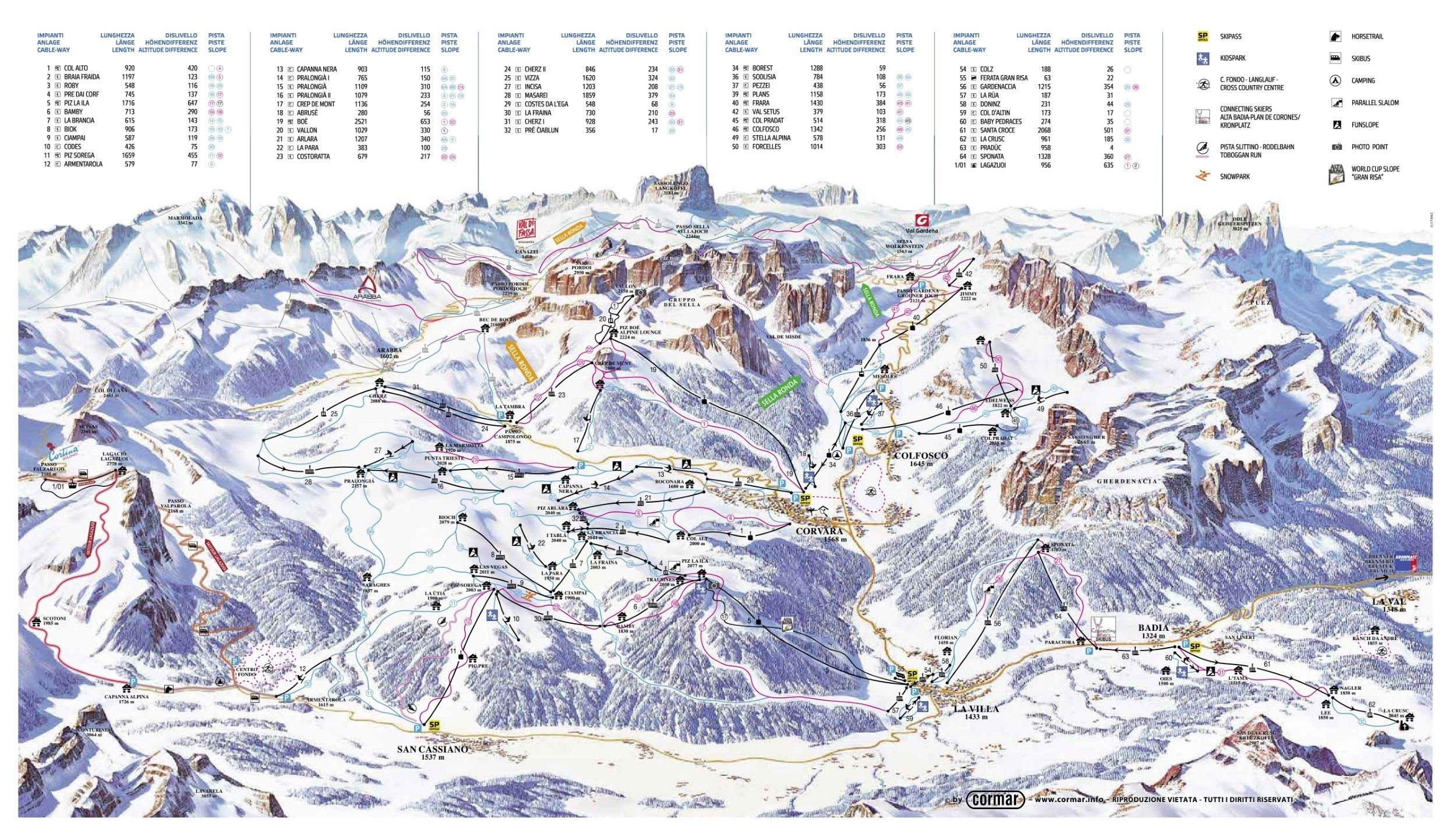 Pistenplan / Karte Skigebiet La Val - Wengen, Italien