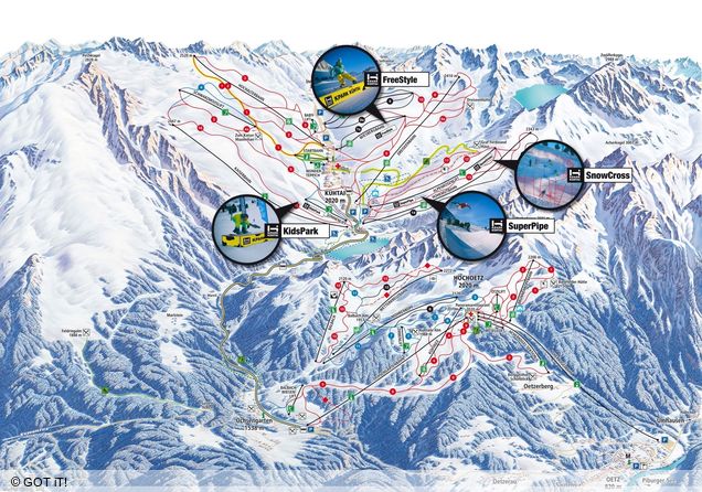 Overzicht snowpark Skiregio Kühtai - Hochoetz