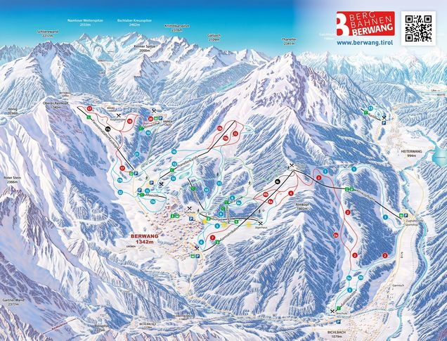 Mapa sjezdovek Skischaukel Berwangertal