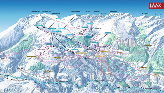 Mapa běžeckých stop Flims Laax Falera