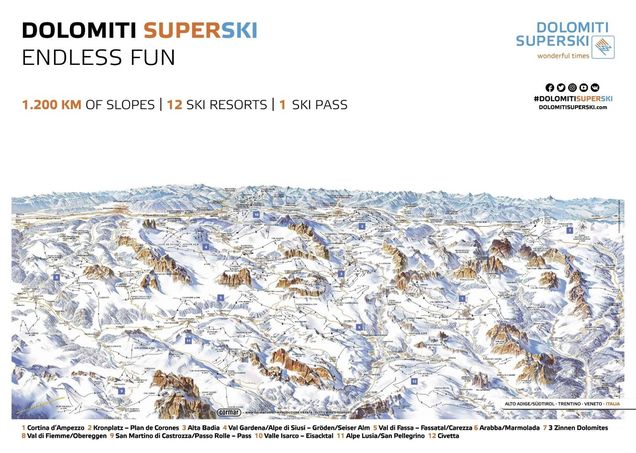 Plano de las pistas Dolomiti Superski