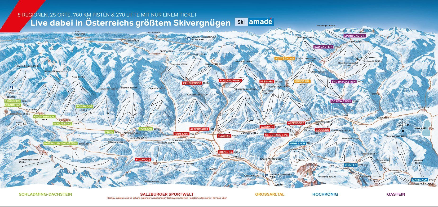 Pistenplan / Karte Skigebiet Goldegg im Pongau, 