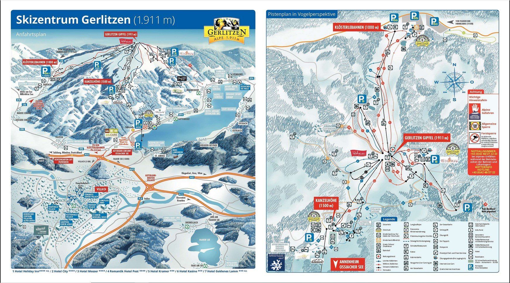 Pistenplan / Karte Skigebiet Ossiach, Österreich