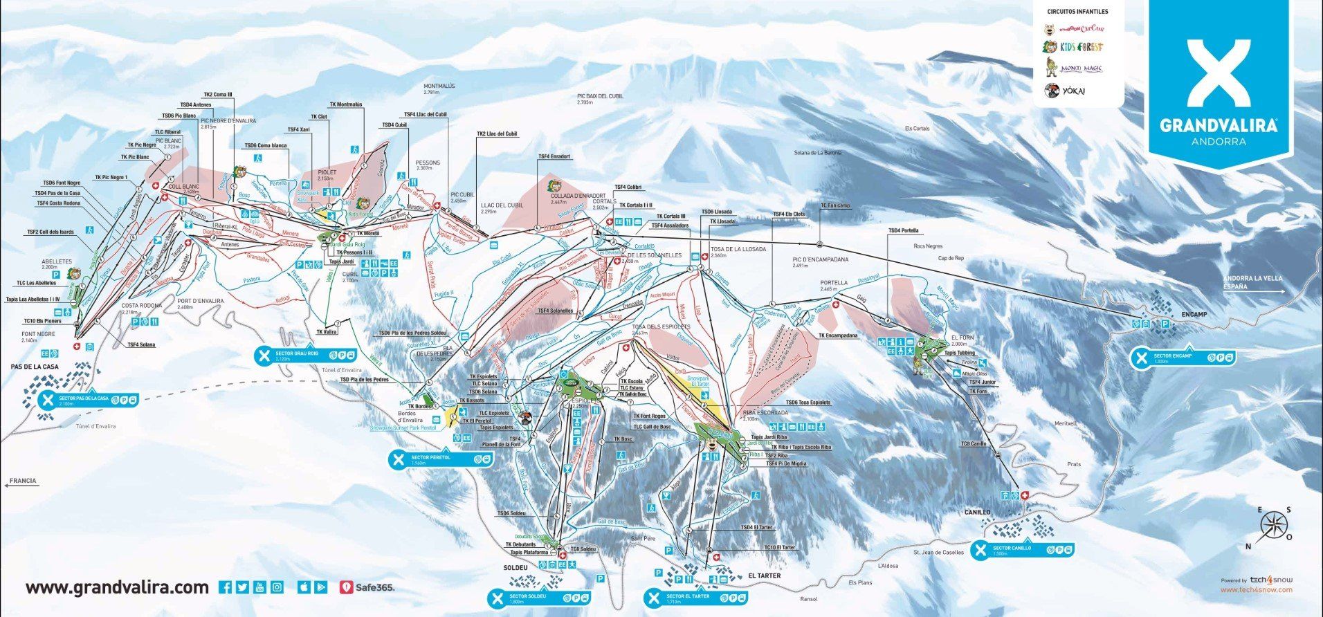 Pistenplan / Karte Skigebiet Escaldes, Andorra