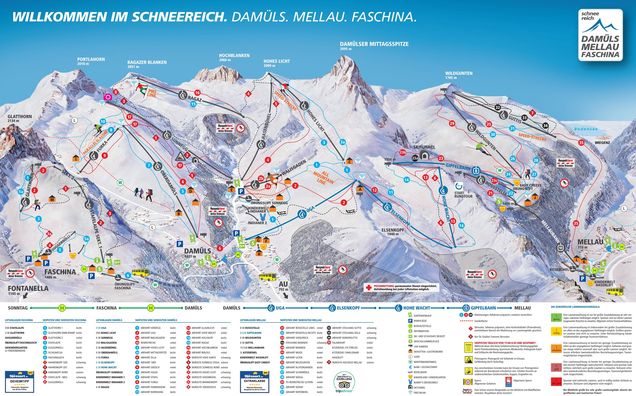 Pistenplan / Karte Skigebiet Damüls, Österreich