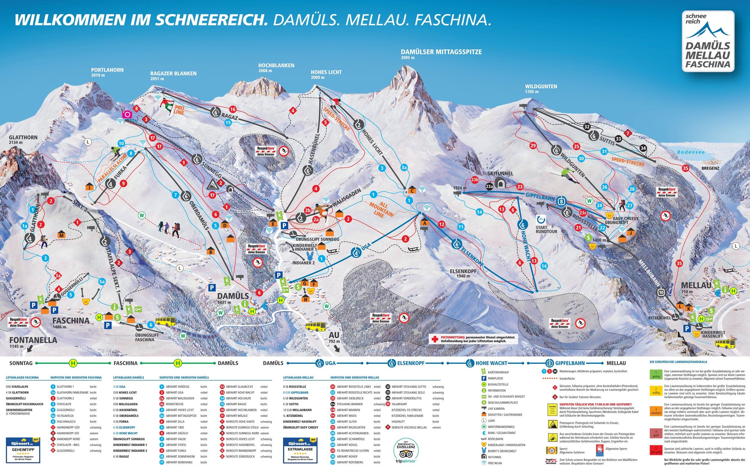 Pistenplan / Karte Skigebiet Mellau, Österreich