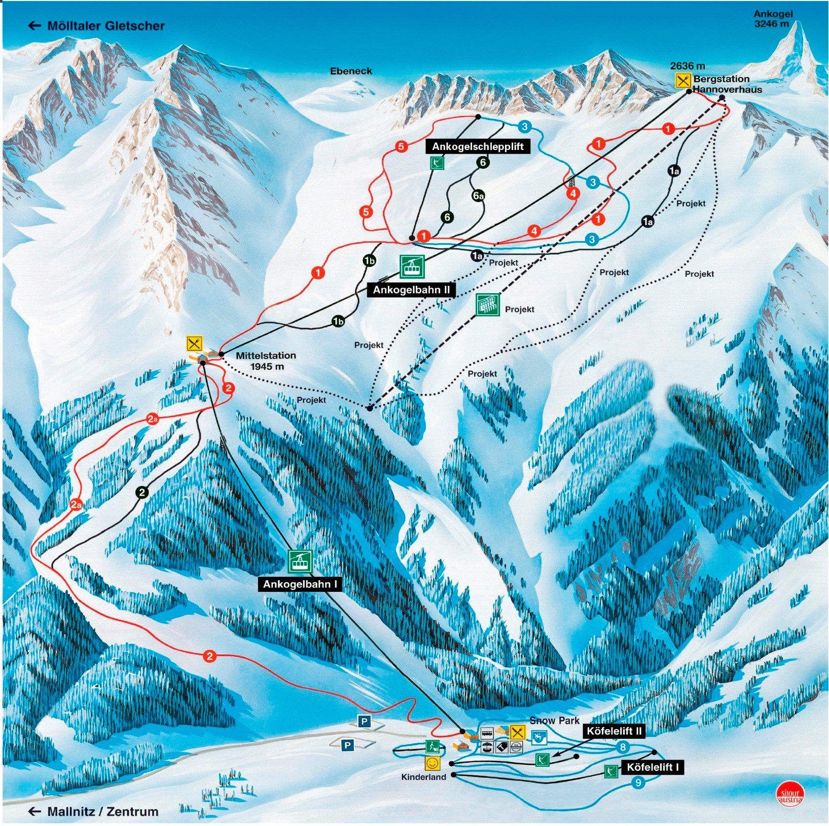 Pistenplan / Karte Skigebiet Mallnitz, Österreich