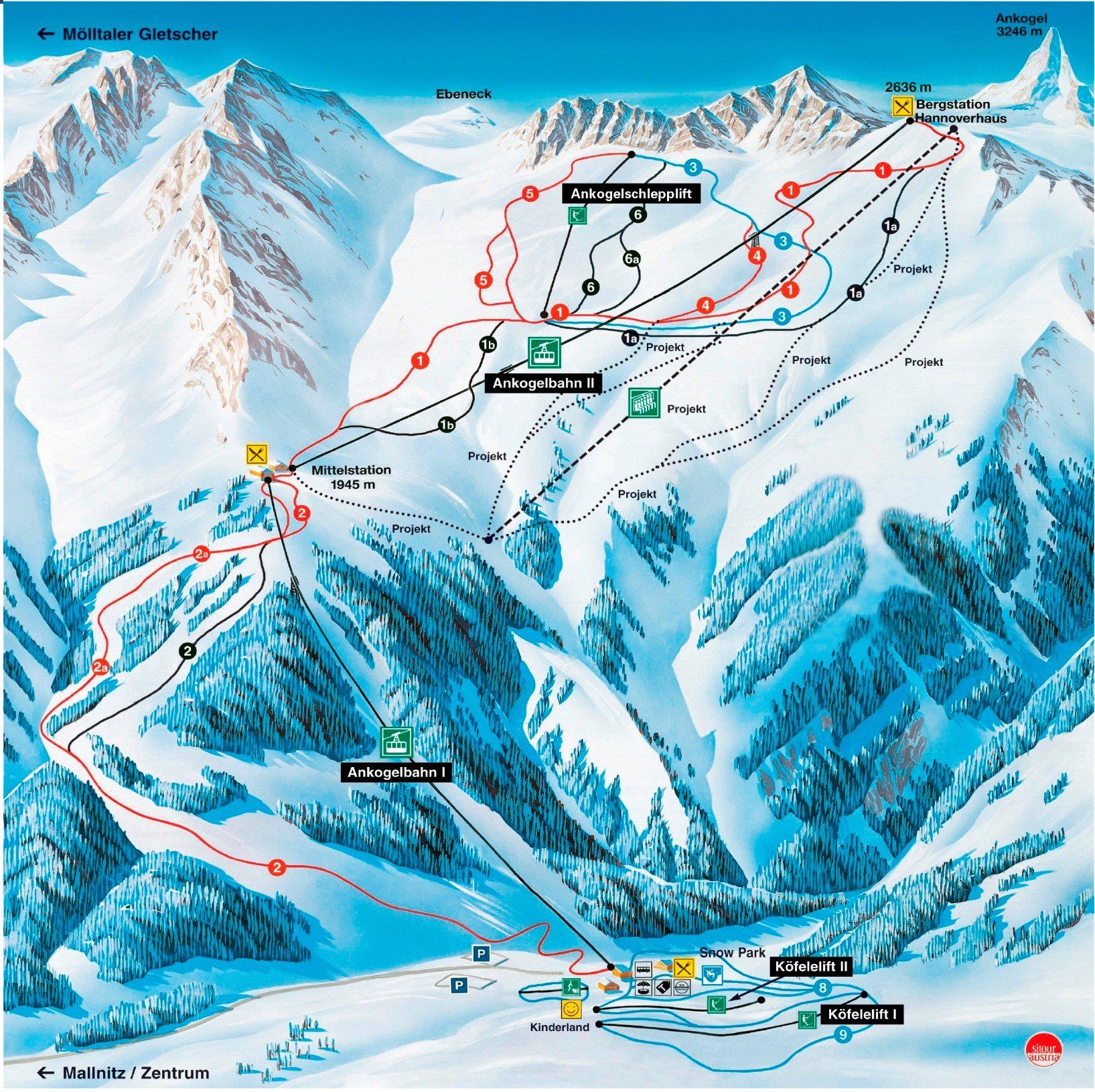 Pistekaart Skigebied Mallnitz, Oostenrijk