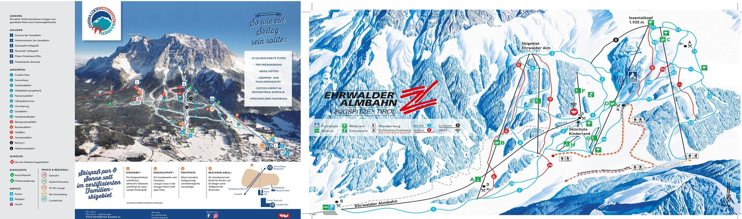 Pistenplan / Karte Skigebiet Ehrwald, Österreich