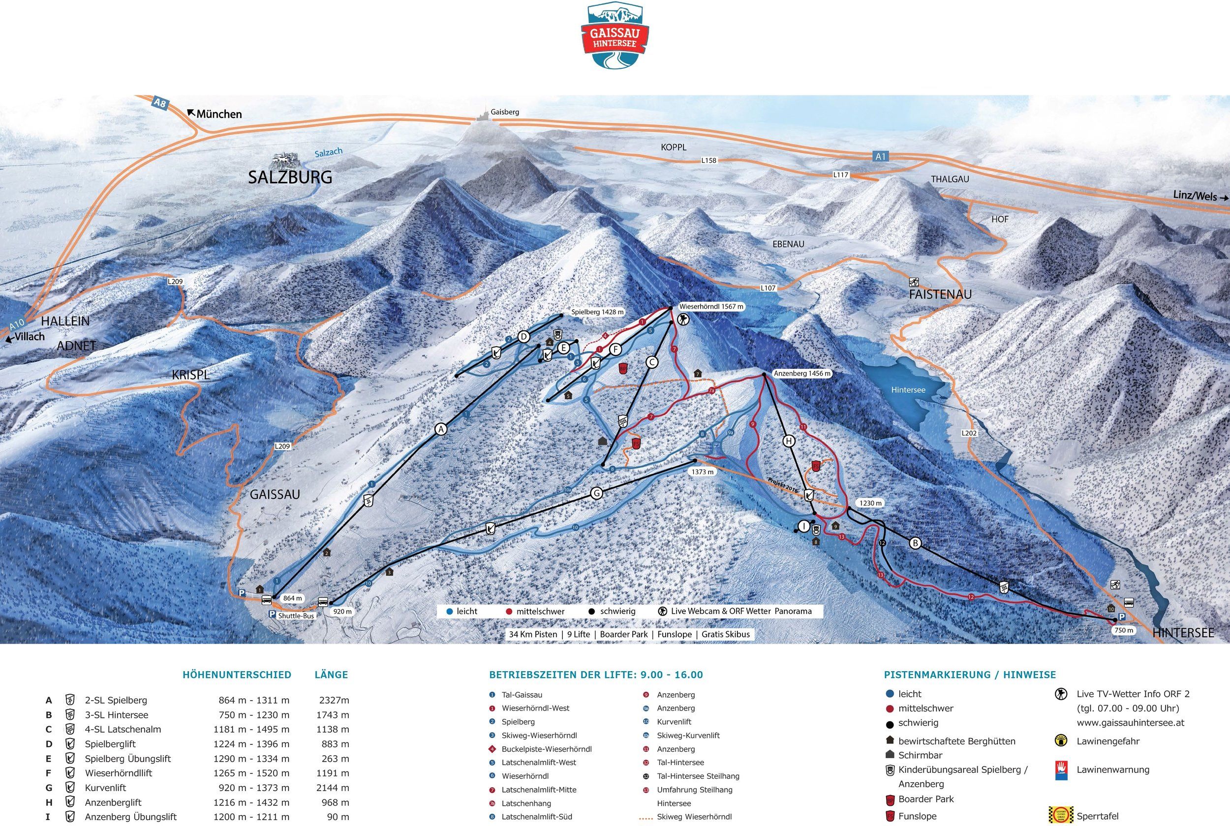 Pistekaart Skigebied Faistenau, Oostenrijk