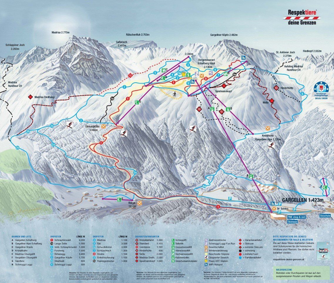 Pistenplan / Karte Skigebiet Gargellen, Österreich
