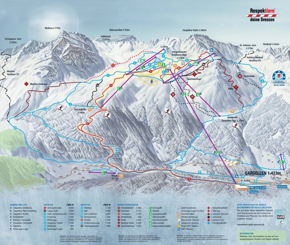 Pistekaart Skigebied Gargellen, Oostenrijk