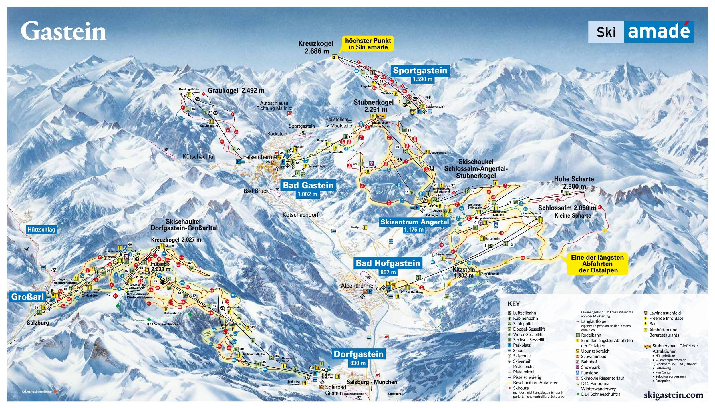 Pistenplan / Karte Skigebiet Bad Gastein, 