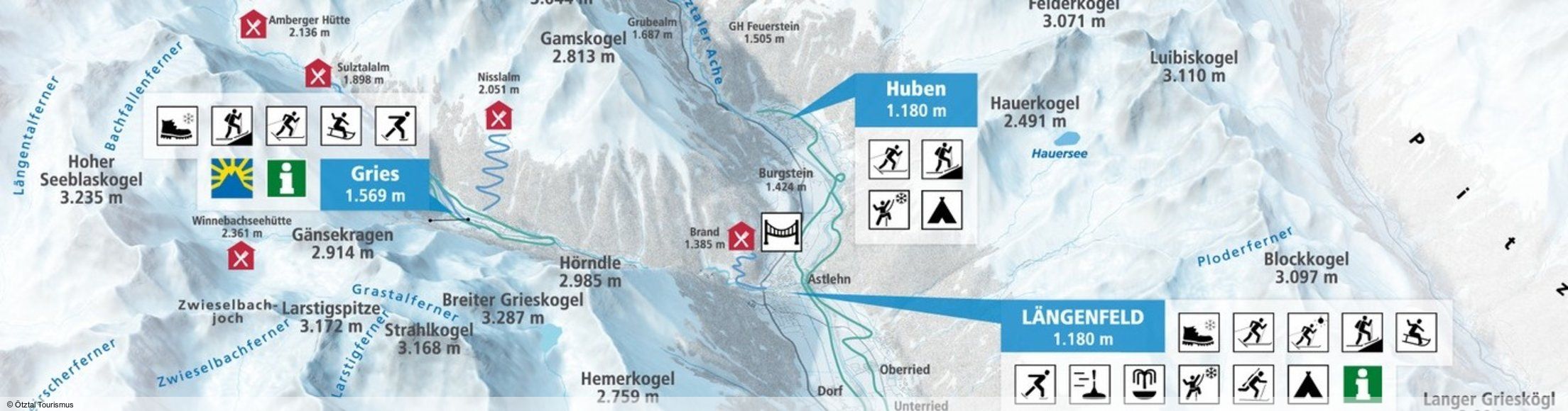 Pistenplan / Karte Skigebiet Gries im Ötztal, Österreich