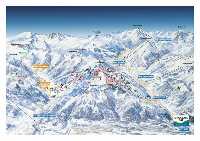 Pistenplan / Karte Skigebiet Großarl, Österreich