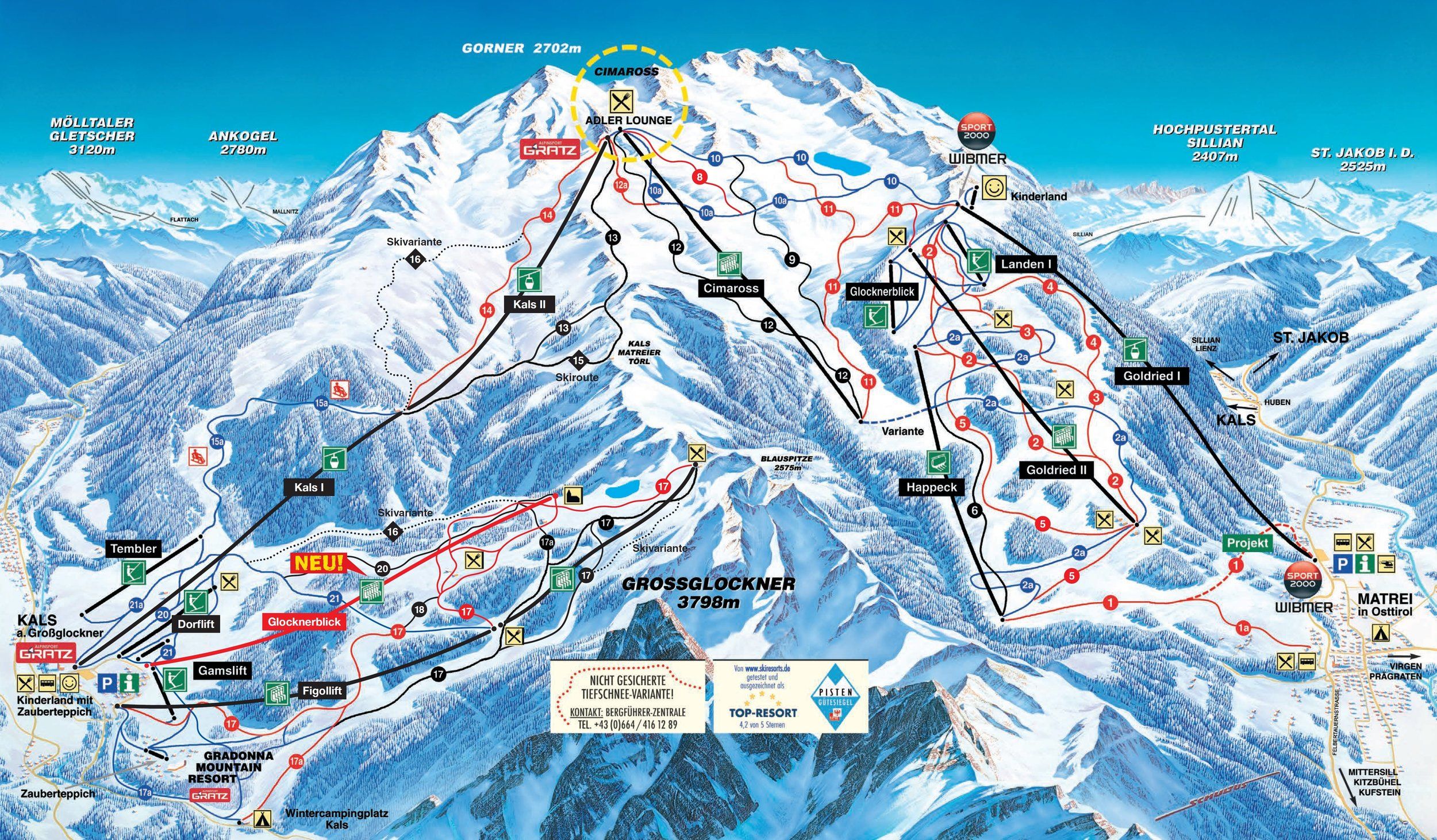 Pistenplan / Karte Skigebiet Prägraten, Österreich