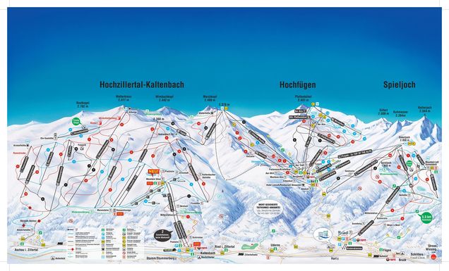 Hartă a pârtiilor Hochzillertal-Hochfügen-Spieljoch