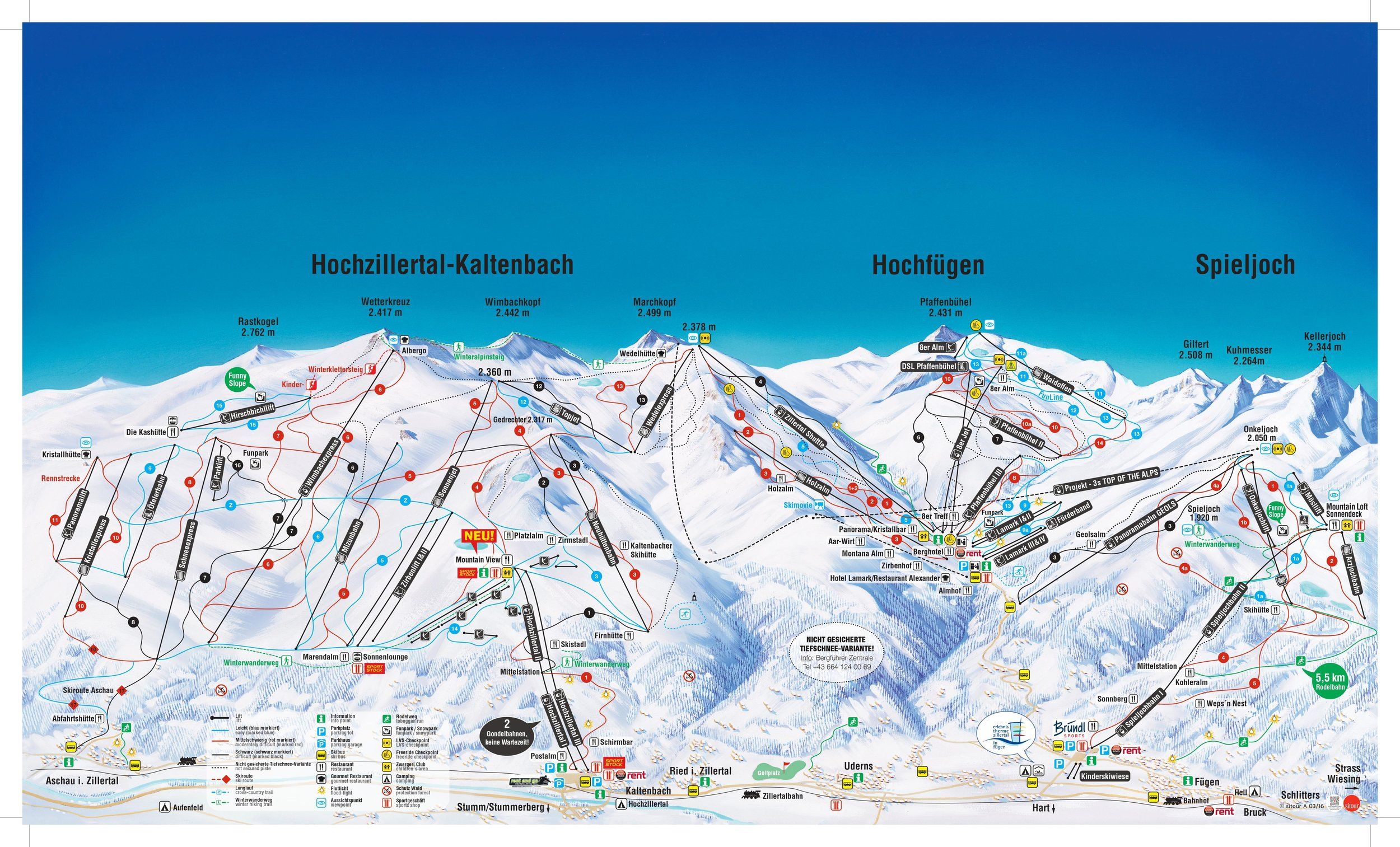 Pistekaart Skigebied Fügen, Oostenrijk