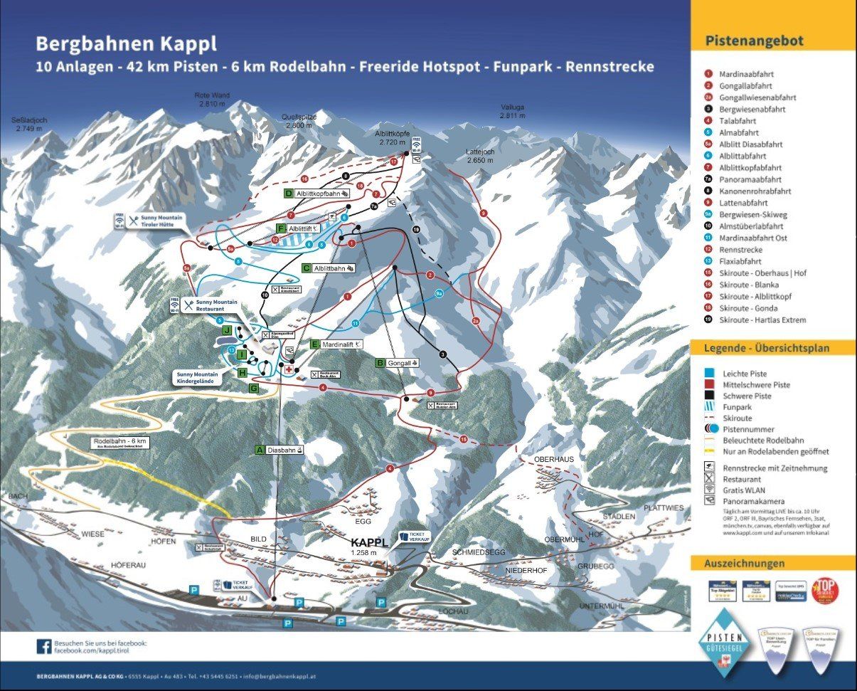 Pistenplan / Karte Skigebiet Kappl im Paznauntal, 