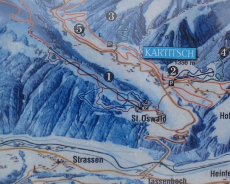 Pistenplan / Karte Skigebiet Kartitsch, Österreich