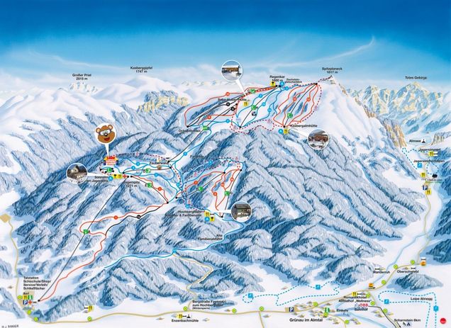 Pistenplan / Karte Skigebiet Grünau im Almtal, Österreich