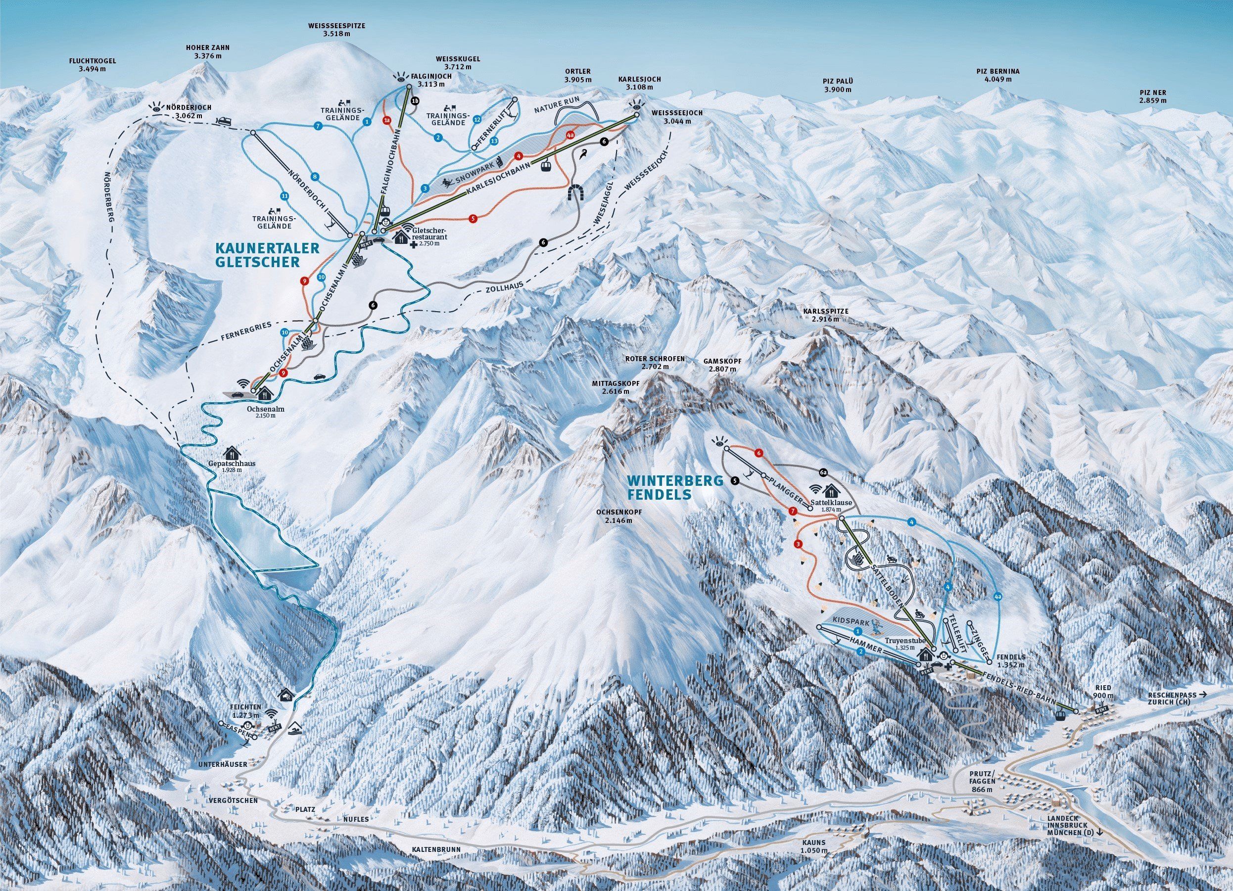 Pistenplan / Karte Skigebiet Fendels, 