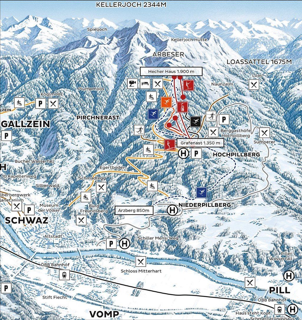 Pistenplan / Karte Skigebiet Schwaz, Österreich
