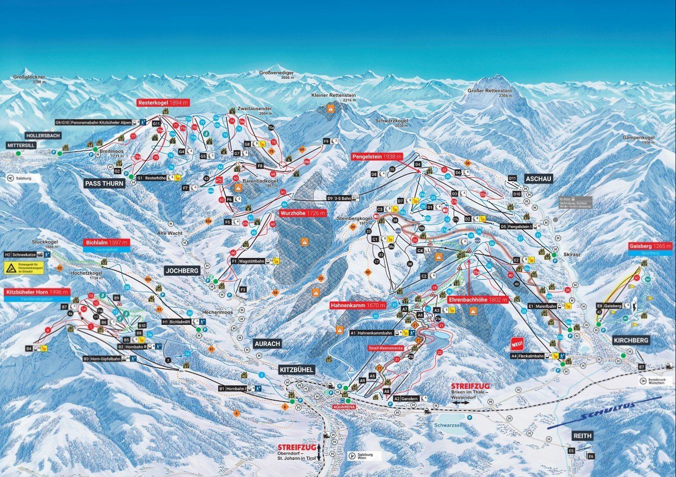 Pistenplan / Karte Skigebiet Jochberg, Österreich