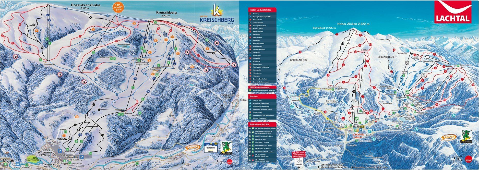 Pistenplan / Karte Skigebiet Murau, Österreich