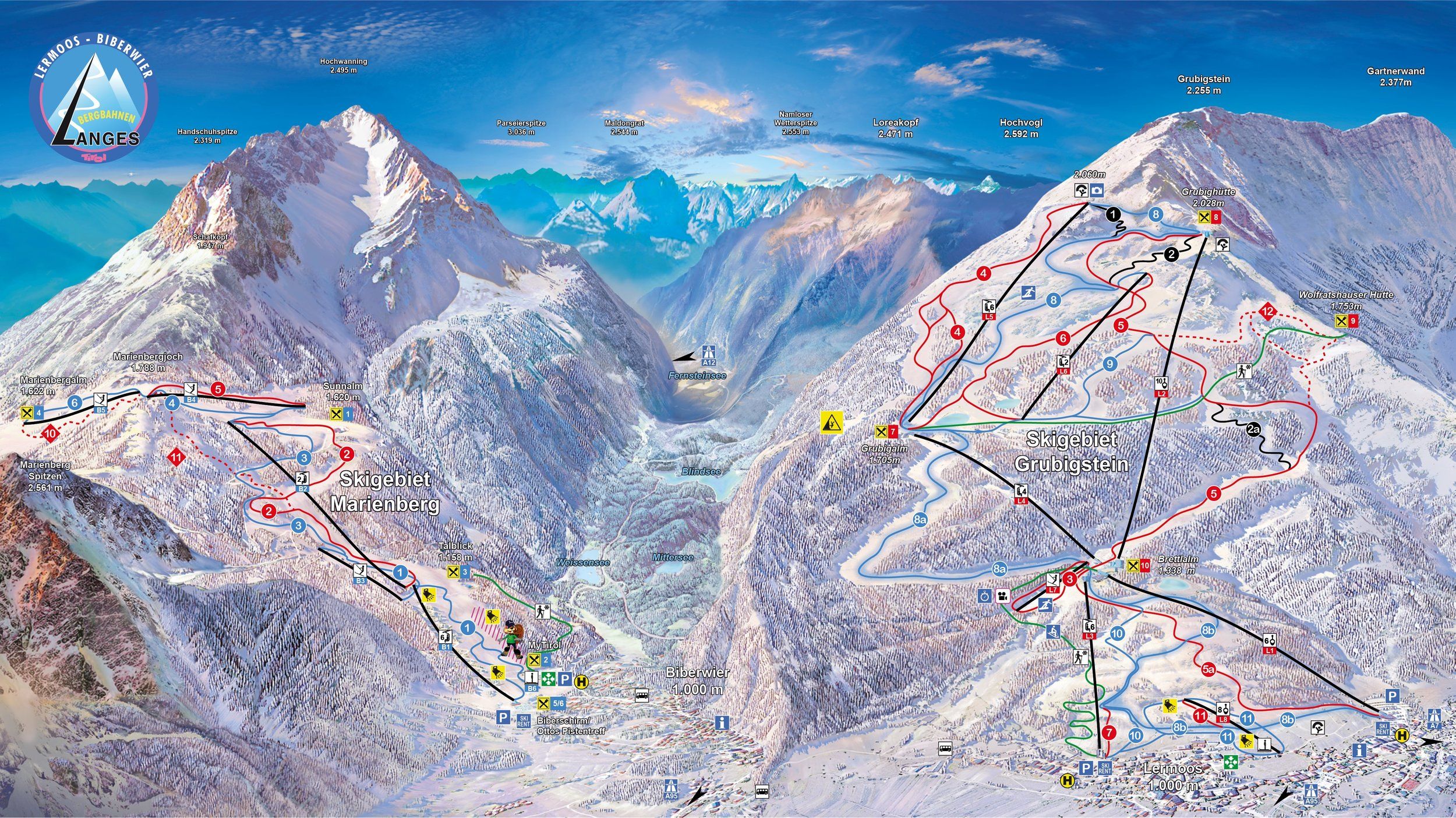 Pistenplan / Karte Skigebiet Biberwier, 