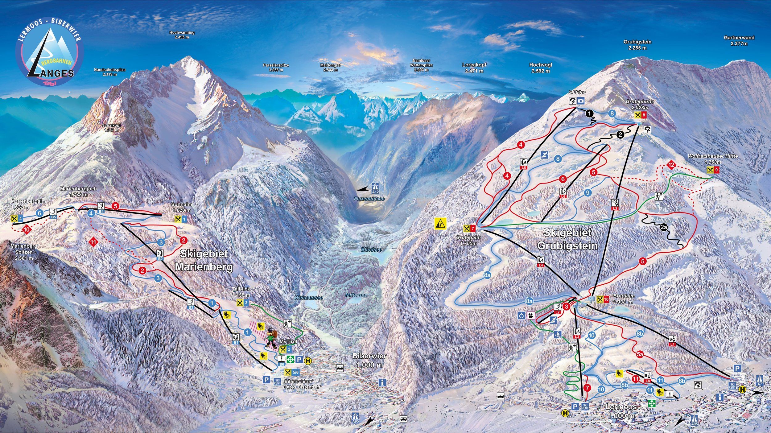 Pistenplan / Karte Skigebiet Biberwier, Österreich