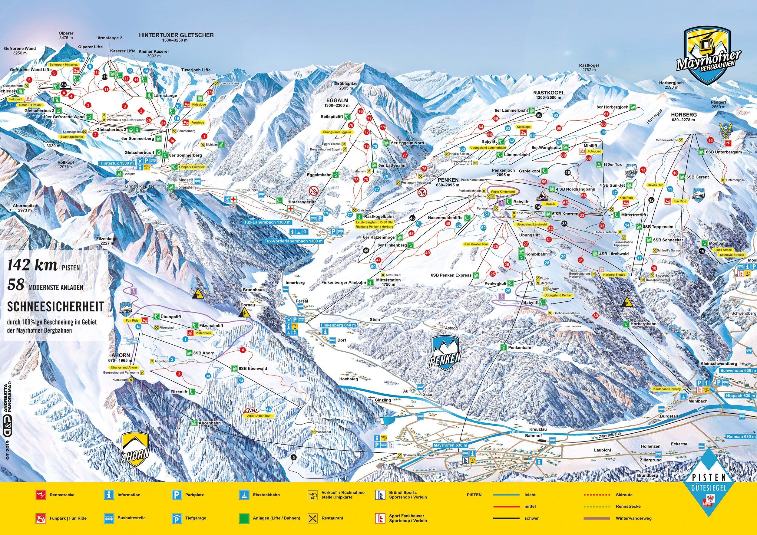 Pistenplan / Karte Skigebiet Mayrhofen (Zillertal), 