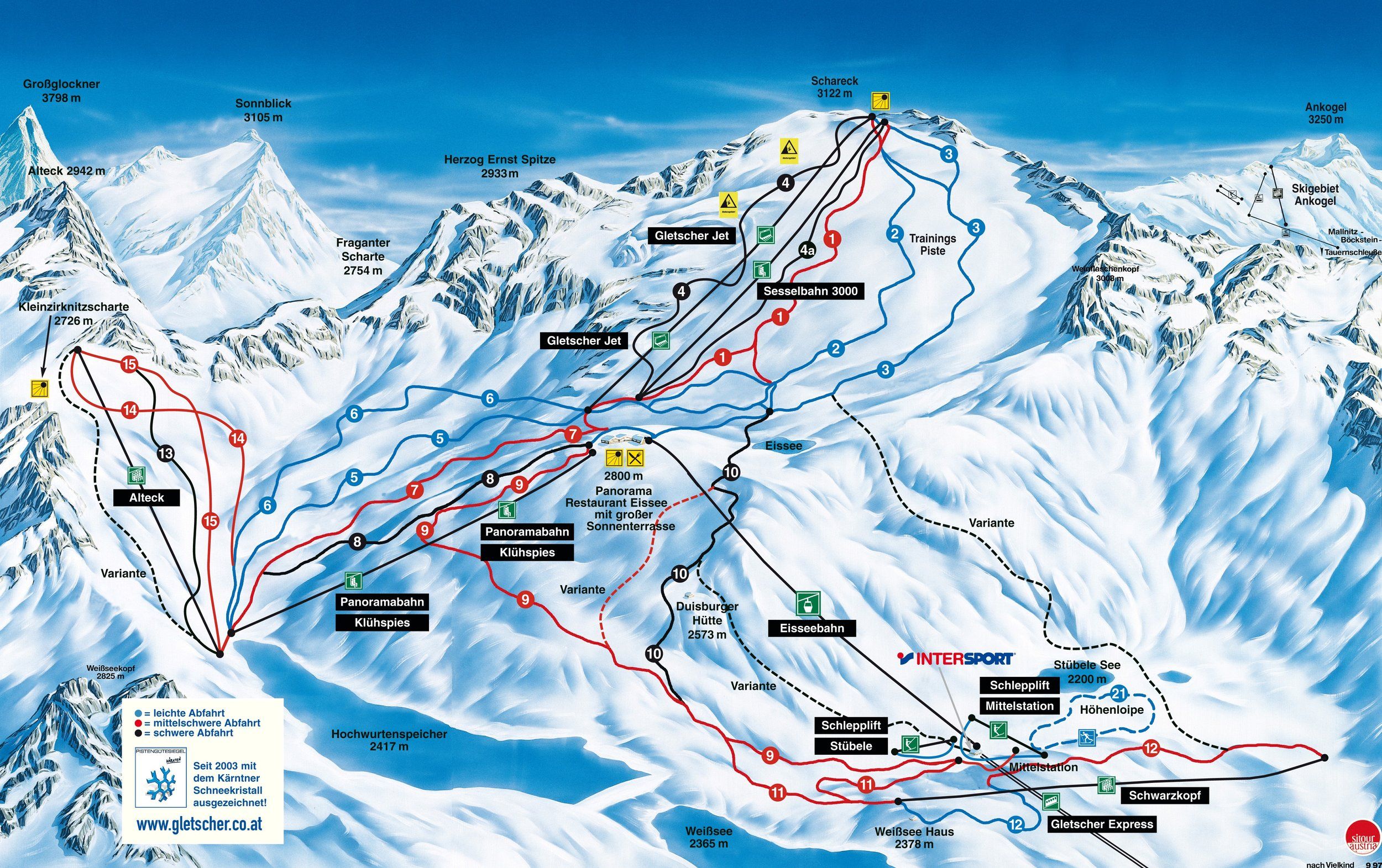 Pistekaart Skigebied Flattach, Oostenrijk