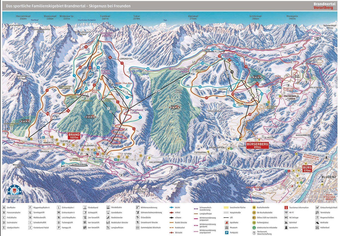 Pistekaart Skigebied Bludenz, Oostenrijk