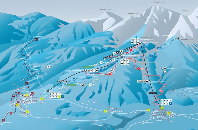 Pistenplan / Karte Skigebiet Götzens, Österreich