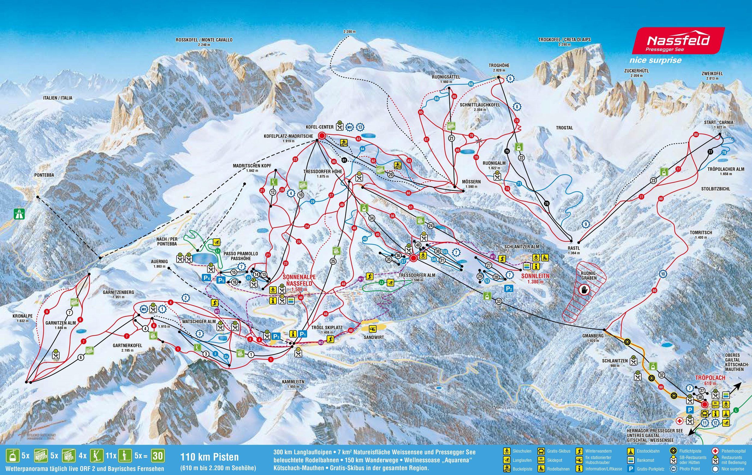 Pistekaart Skigebied Nassfeld-Hermagor, Oostenrijk