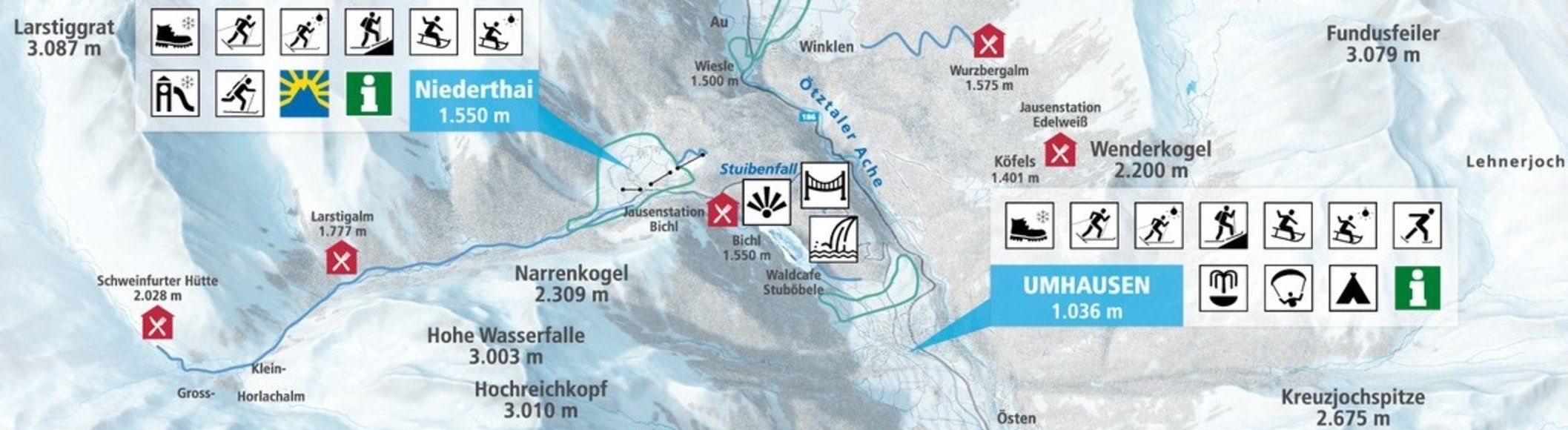 Pistenplan / Karte Skigebiet Umhausen, 