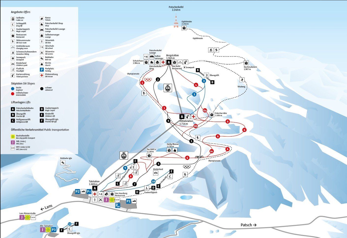 Pistenplan / Karte Skigebiet Igls, Österreich