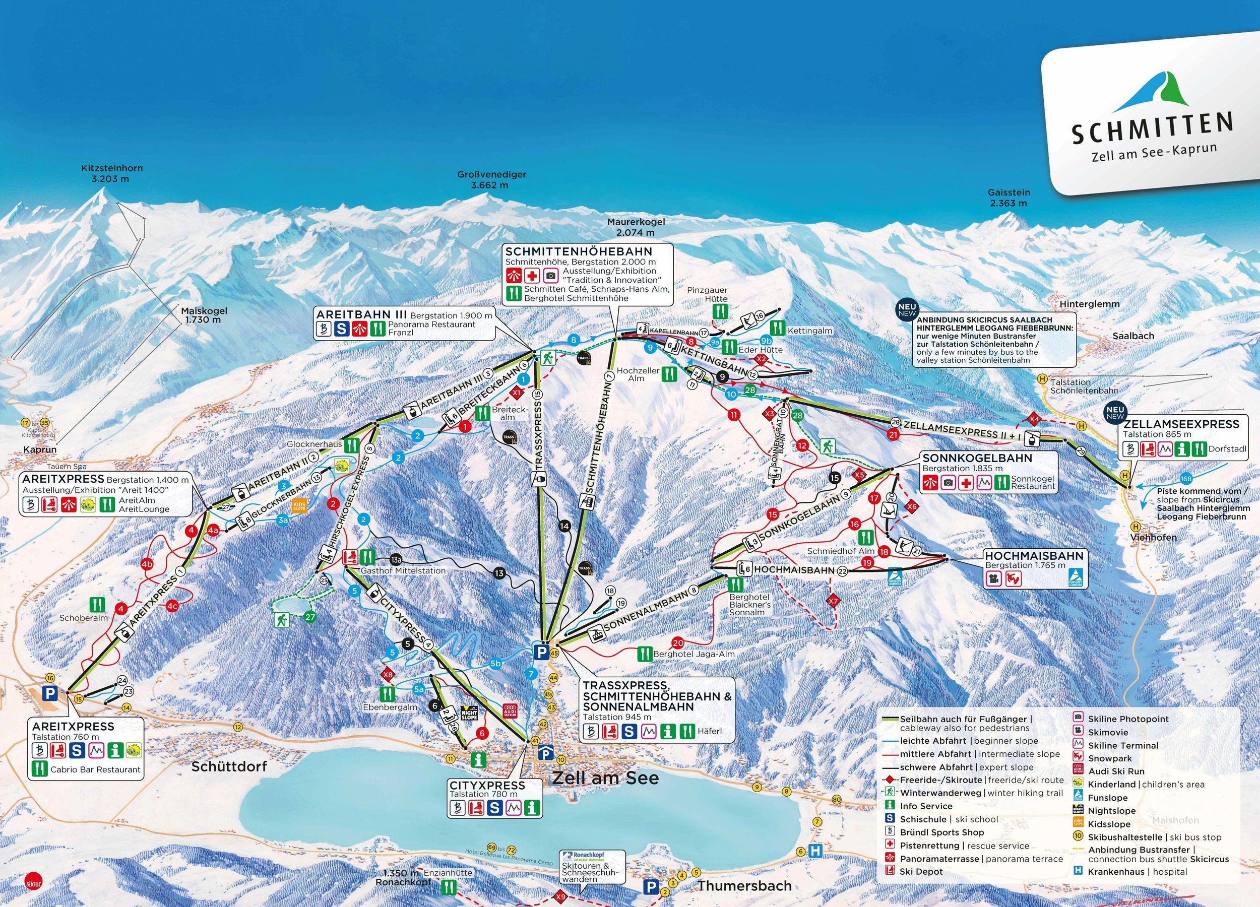 Pistenplan / Karte Skigebiet Zell am See, Österreich