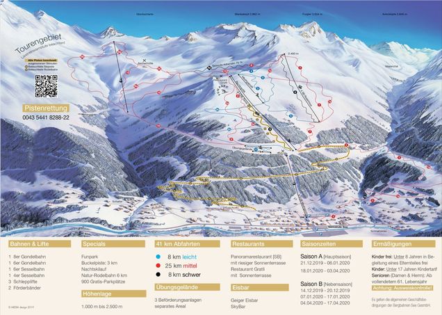 Pistenplan / Karte Skigebiet See im Paznauntal, Österreich